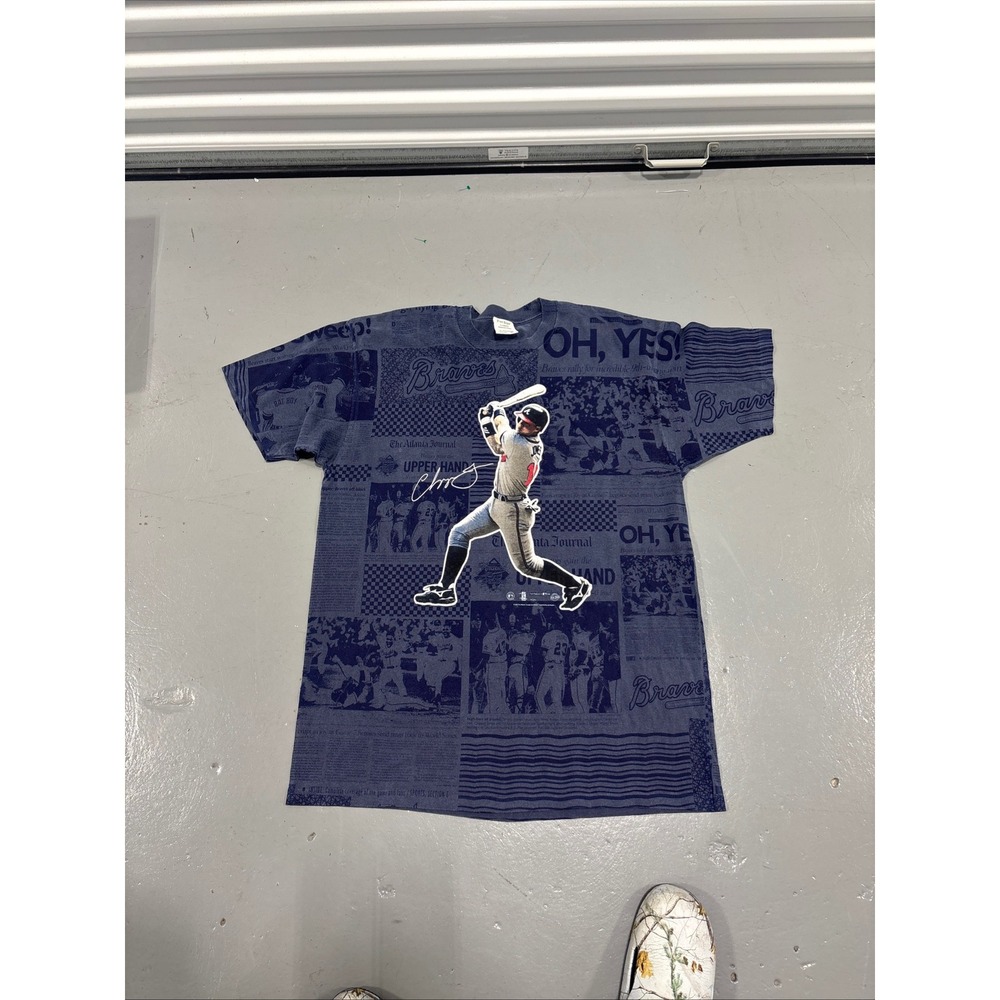 Vintage Atlanta Braves Chipper Jones AOP Newspaper Shirt Front Pages XL USA Made